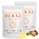 D3 K2 Vitamin 10000 IU - 240 Virgin Coconut Oil Softgels, 1 Vitamin D & K Kompleksi Tamam Softgel - Immune Support anduba Abxia, Bone and Heart Health (240 Kont)