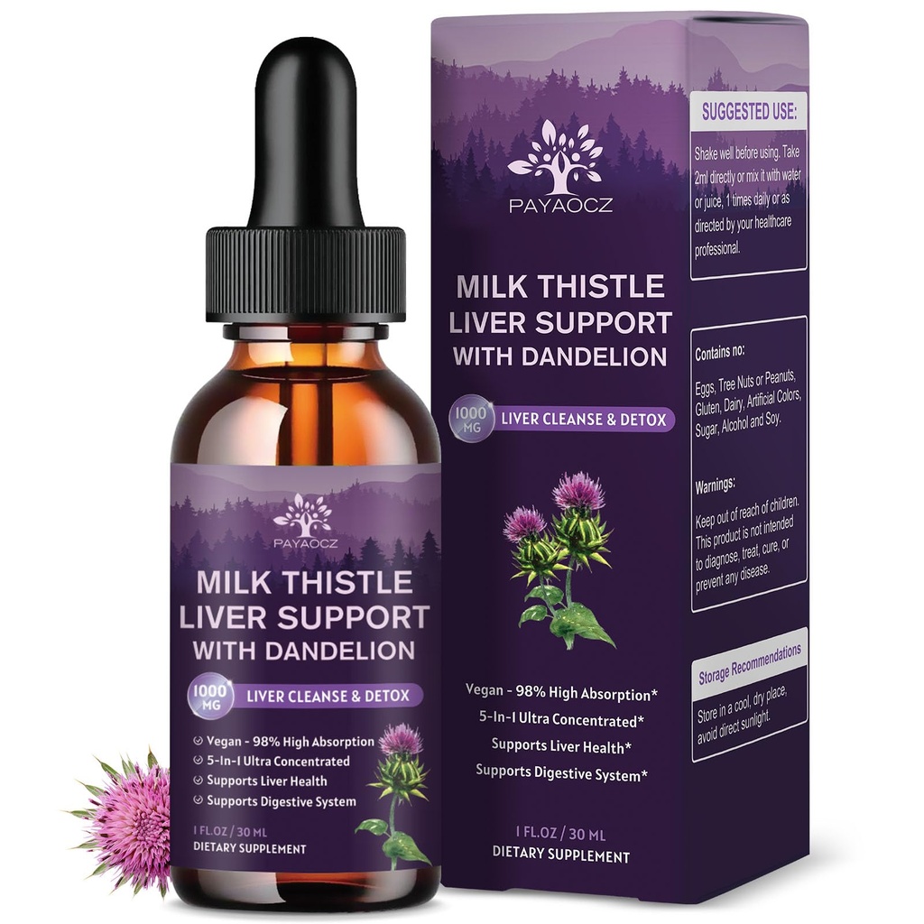 (2 Pack) Süt Butle Liquid Drops Silymarin 1000 mg, Liver Supplement Detox & Cleanse with Dandelion & Artichoke, Milk Thistle Organic Extract for Support Repair Liver Health, Vegan, Non-GMO, 1 Fl Oz