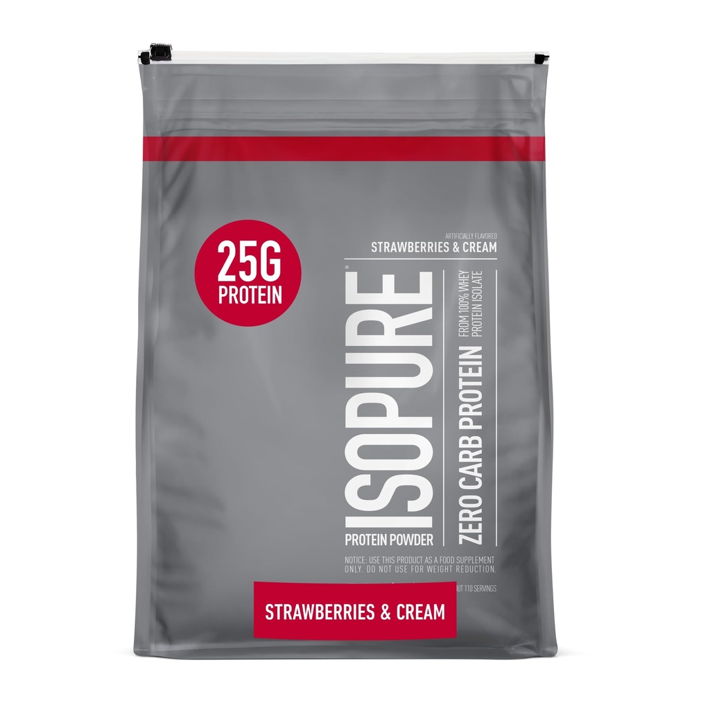 Isopure Zero Carb 100% Pure Whey Isolate protein Toz, Lactose Free, Gluten Free, With Vitamins, Strawberries & Cream, 25g protein Per Servis, 7.5 Lbs, 110 Hizmet (Pazarlama May Vary)
