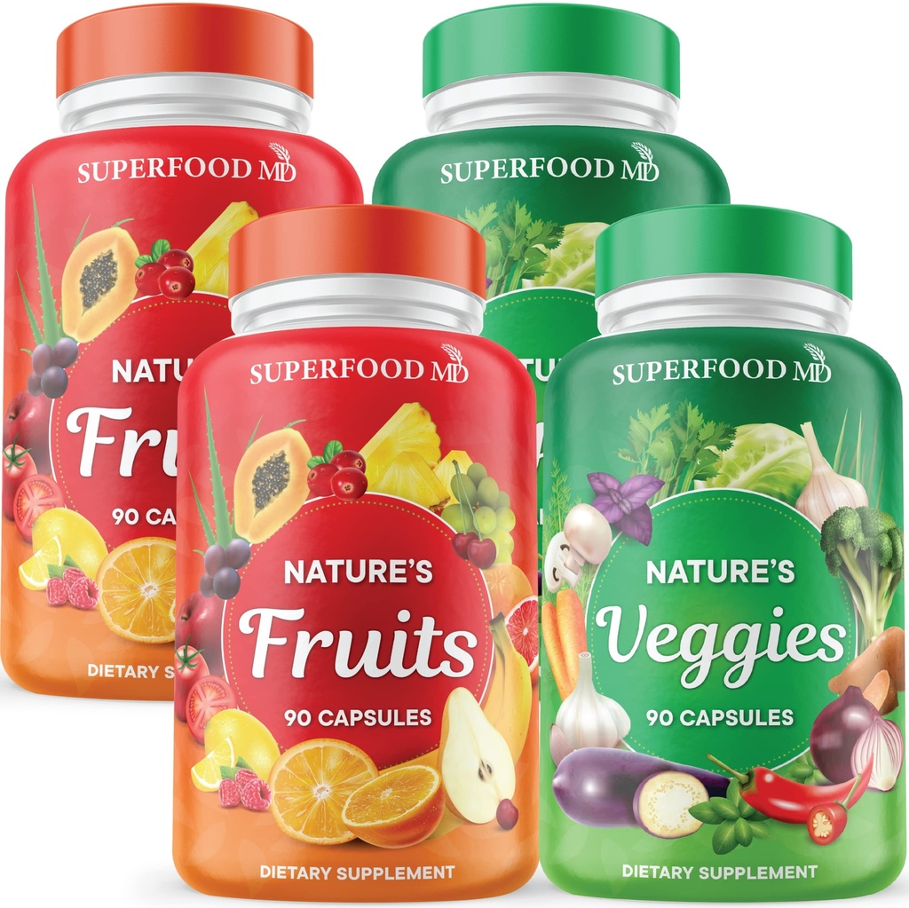 Superfood 180 Meyve ve 180 Veggie Capsules - Tüm Gıda Doğal Superfoods - Enerji Seviyelerini koruyun, Aloe Vera - Soy Free (90 Count (4000 $ 4)