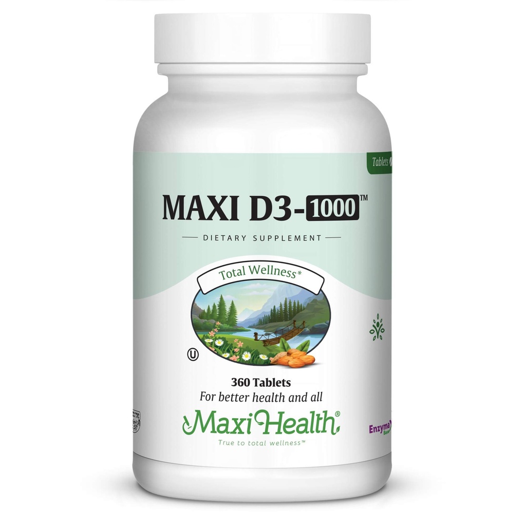 Maxi-Sağlık Vitamini D3 1000 IU - Sağlıklı Kas Fonksiyonu, Bone Health ve Immune Support - 360 Tablet - Yetişkinler için En İyi Kosher Supplement