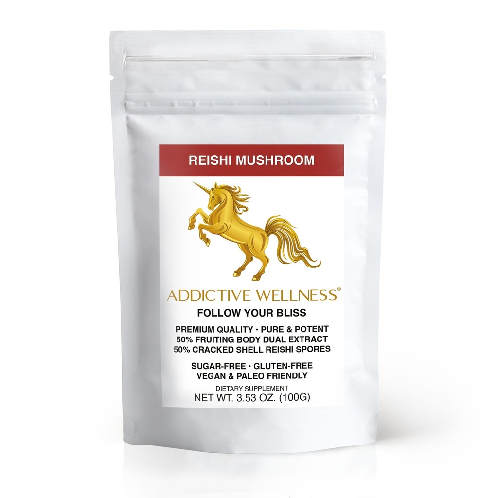 Addictive Wellness Reishi Mushroom Extract Toz + Sporlar (50/50 Mix) Wood Grown Pure & Potent Wildcrafted Ganoderma (100 Grams)