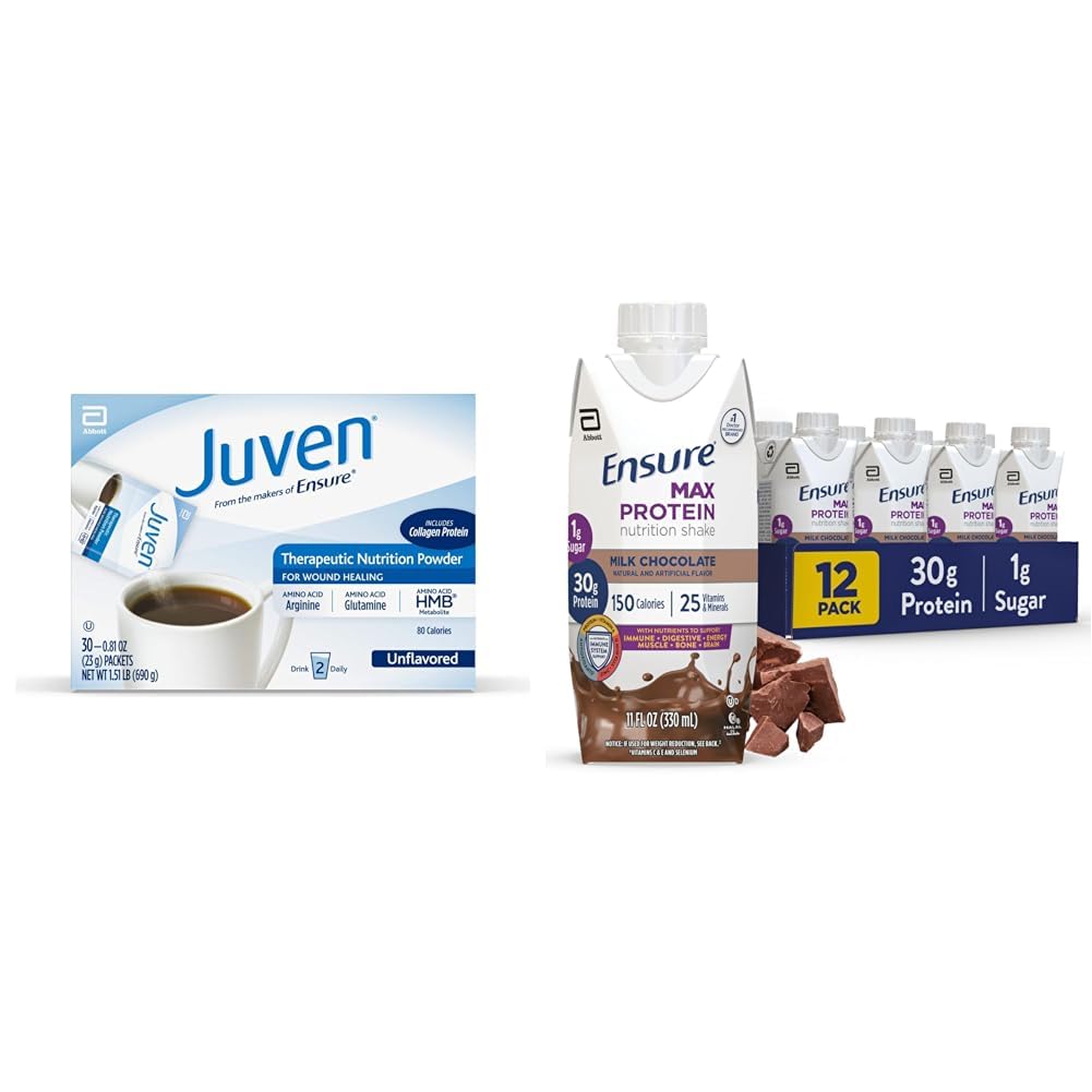Yara iyileşmesi için Juven Tedavi Beslenme Tozu, 30 Kont ve Max Protein Beslenme Shakes, 30g Protein, 12 Pack