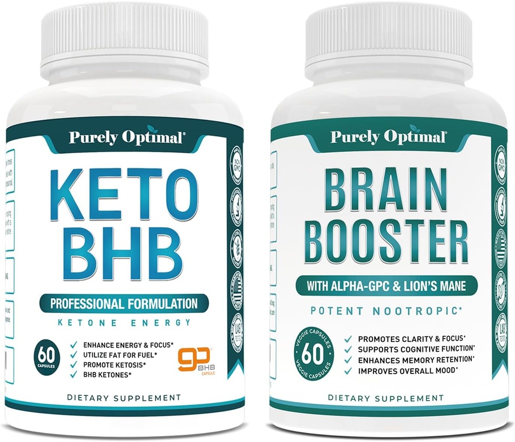 Safly Optimal Keto BHB Exojen Ketones Supplement + Premium Beyin Supplement - Focus, Clarity, Improv Memory, Concentration & Better Mood