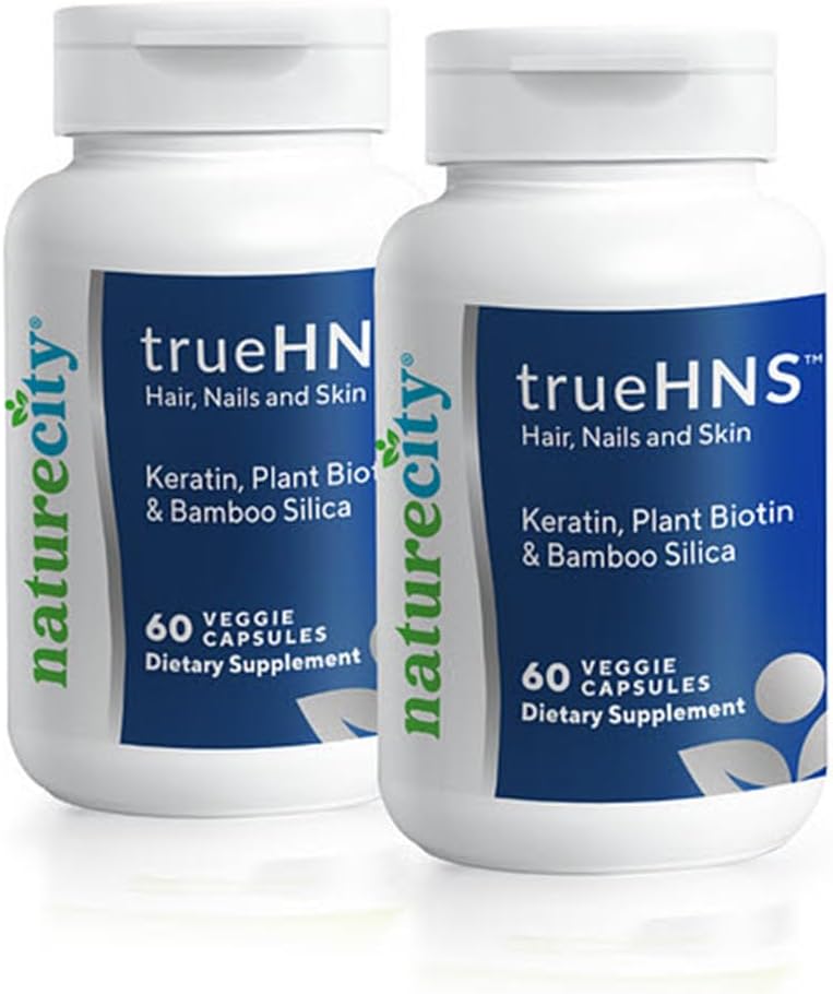 NatureCity True-HNS Hair Nails ve Skin Cynatine Keratin ve Plant Temel Biyotin Vitamin Tamam | Tamer ve Güçlü Saç ve Nails / Non GMO| 120 Veggie Capsules