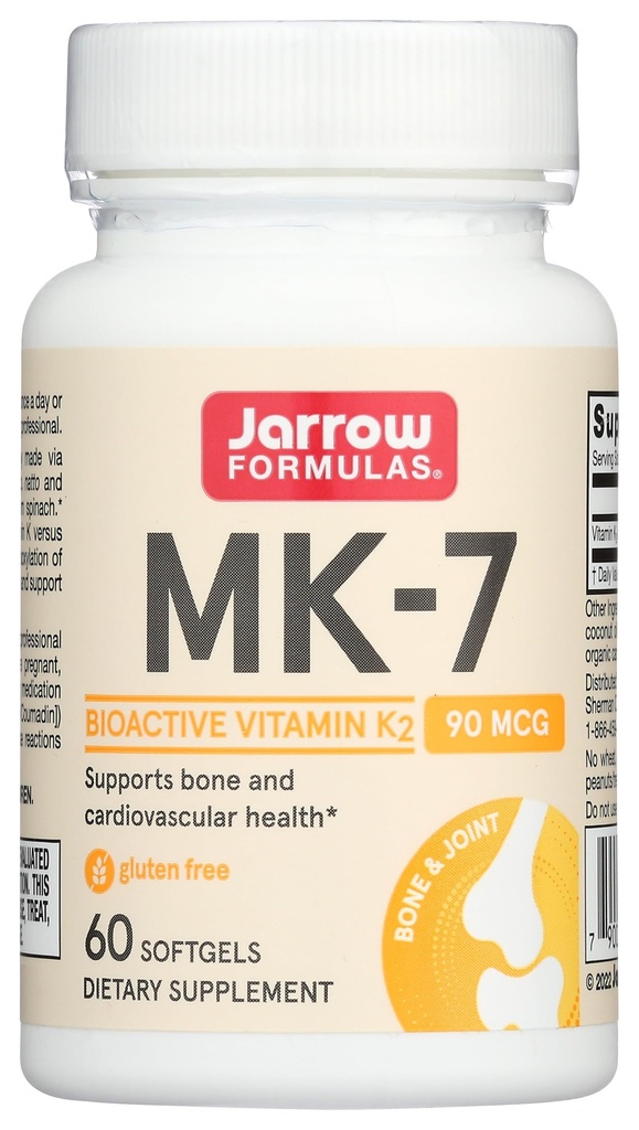 Jarrow Formulas MK-7 90 mcg - Bioaktif Vitamin K2-60 Hizmetler (Softgels) - Bone & Cardiovascular Health - Vitamin K2 MK-7 Diyet Tamam - K2 Vitamin Tamam MK-7 - Gluten Ücretsiz
