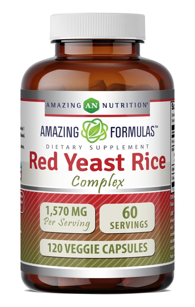 Amazing Formulas Red Yeast Rice Kompleksi | 1570 Mg Per | 120 Veggie Capsules | Alfa Lipoic Acid, CoQ10, Milk Thistle Extract | Made in USA