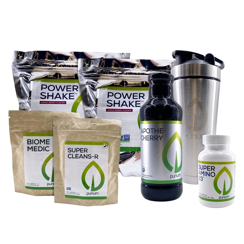 Purium Cleansing + Fitness Sche - Power Shake (Apple Berry), Apothe-Cherry, Super Reese 23, Super CleansR, Biome Medic, & Blender Şişe