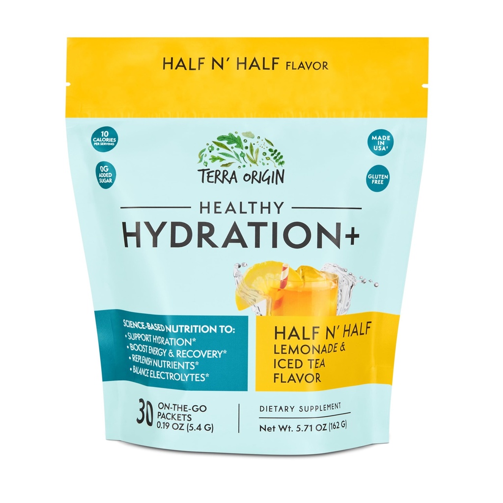TERRA ORIGIN Sağlıklı Hydration+ Elektrolyte Toz Paketleri | Detox Desteği Iklim Mix | Half N' Half Lemonade Buzlu Çay | Servis Için 1 Stickpack