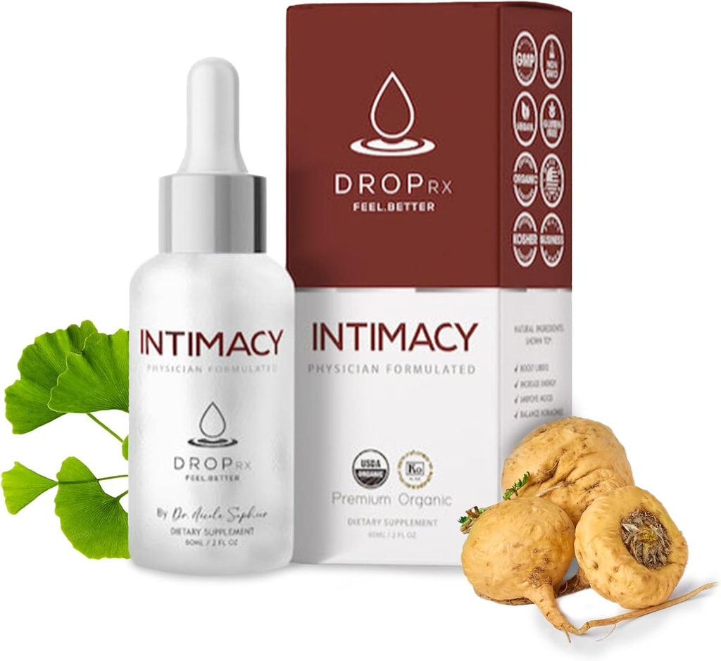 Dr. Nicole Saphier tarafından Rx Intimacy – Organik Maca Root, Ginkgo Biloba & Tribulus Terrestris, Destek için Sıvı Supplement, Non-GMO, Vegan, Gluten-Free, Kosher, USA (2 Fl Oz)