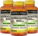 MASON NATURAL Ashwagandha 500 mg, Stres ve Enerji Desteği için Adaptogen, Herbal Supplement, 180 Day Supply
