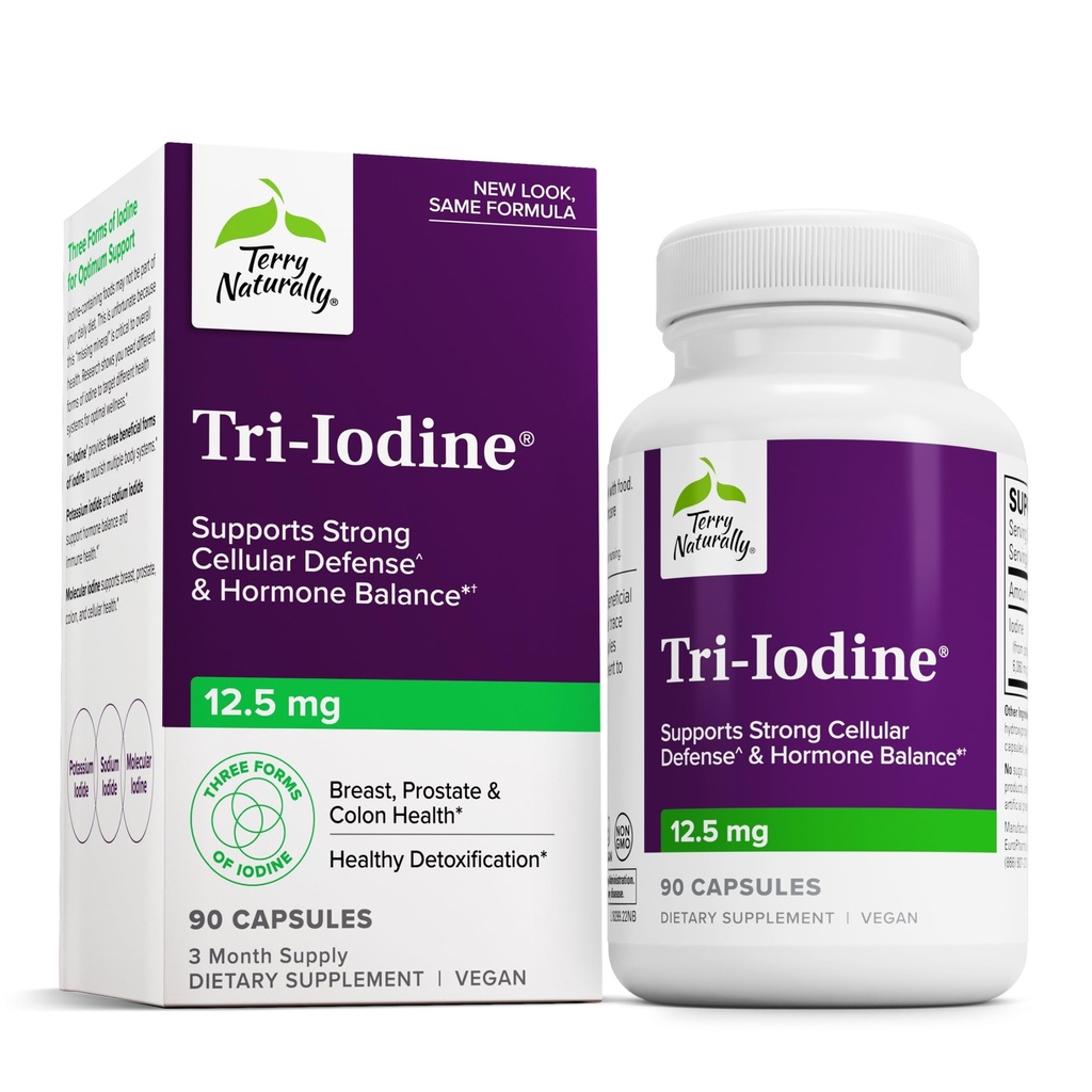 Terry Doğal Tri-Iodine - Tiroid Sağlığını Destekleyin - Moleküler Iodine'den Optik Iodine ve sodyum Iodide - Beyin & Enerji Desteği - 12.5 mg, 90 Capsules