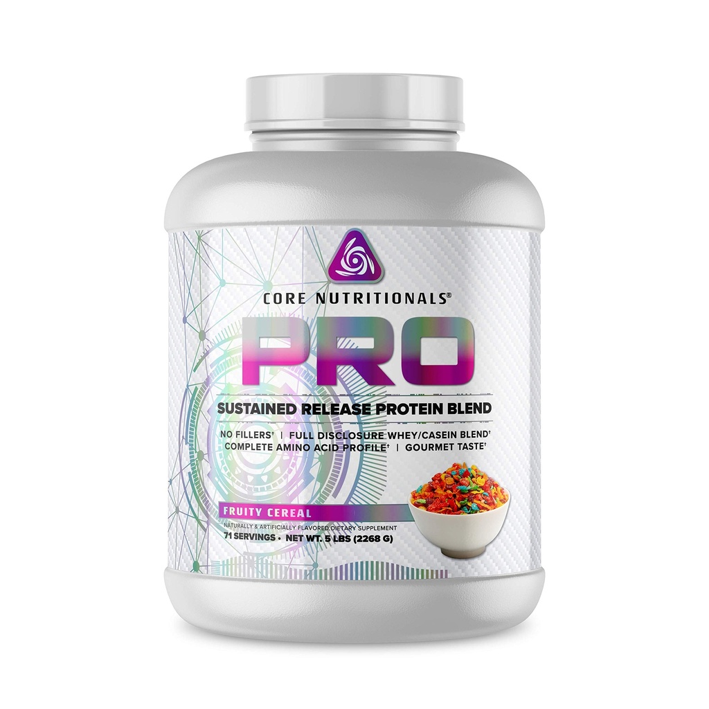 Core Nutritionals Pro Sustained Release Whey proteini | Digestive Enzymes | 25g Protein, 2g Carbs | No Fillers | 5 Pound (Fruity Cereal)