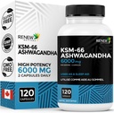Renew Actives Ashwagandha KSM-66 Supplement 500MG, Black Pepper ile Üstün Absorpsiyon için servis başına - Focus & Mood Support to Art & Sleep Aid - Made in Canada - 120 Capsules
