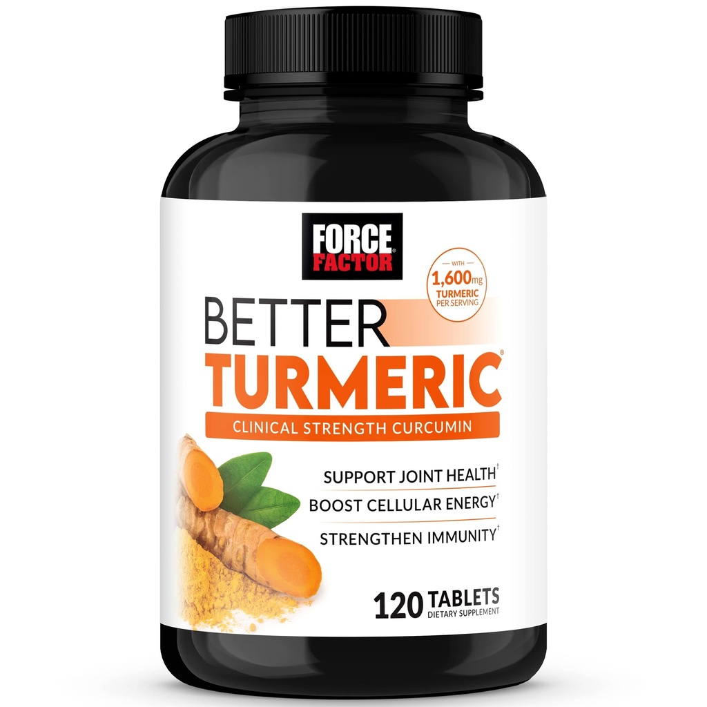Force Factor Better Turmeric Curcumin 1600mg with Black Pepper & Ginger, Clinical Strength Joint Support Supplement, Superior Absorption, 120 Tablets