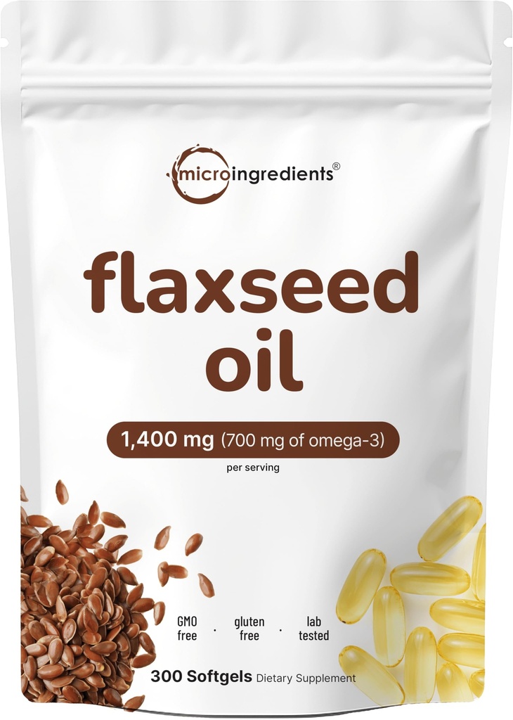 Flaxseed Oil 1400 mg Softgels, 300 Counts | w/ 700 mg ALA Omega 3, Cold Pressed, Rich in Fatty Acids, Alpha Linolenic Acid, Support Heart Health & Immune System | Non-GMO, No Gluten - 300 Servisler