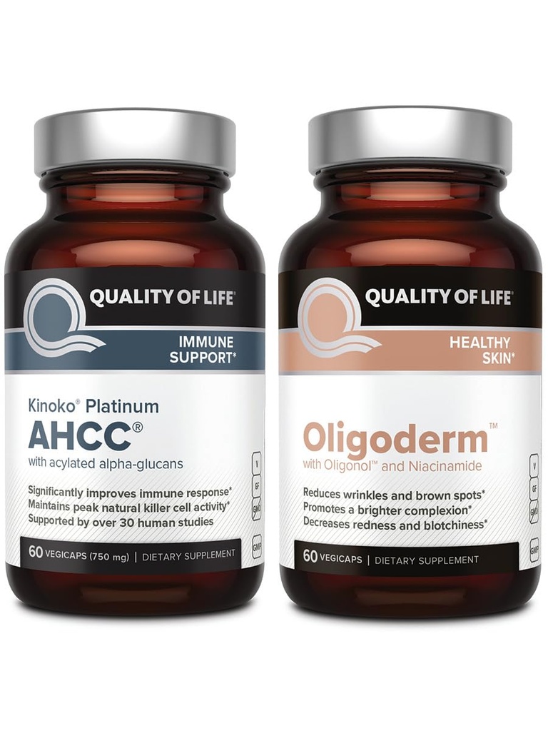 Yaşam kalitesi Kinoko Platinum AHCC Mushroom Extract ve Oligoderm ile Oligonol Lychee Ekstraksiyon - Immune Support Skin Health Sche