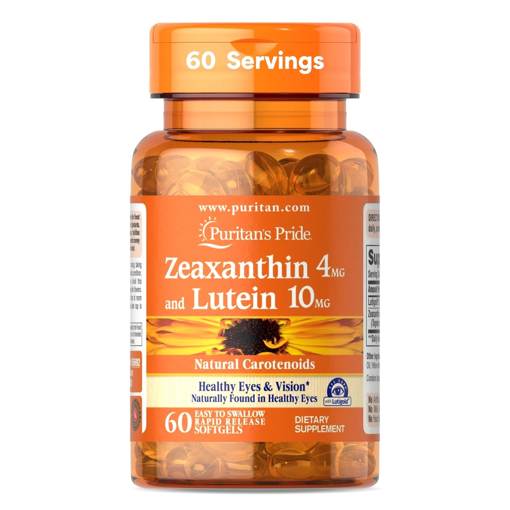 Puritan'ın Gurur Zeaxanthin 4mg ile Lutialtı TM Lutein 10 mg Carotenoyaklar, Sağlıklı Gözler ve Vizyon için Diyet Supplement, 60 Easy-to-Sw Hızlı Yayın Softgels