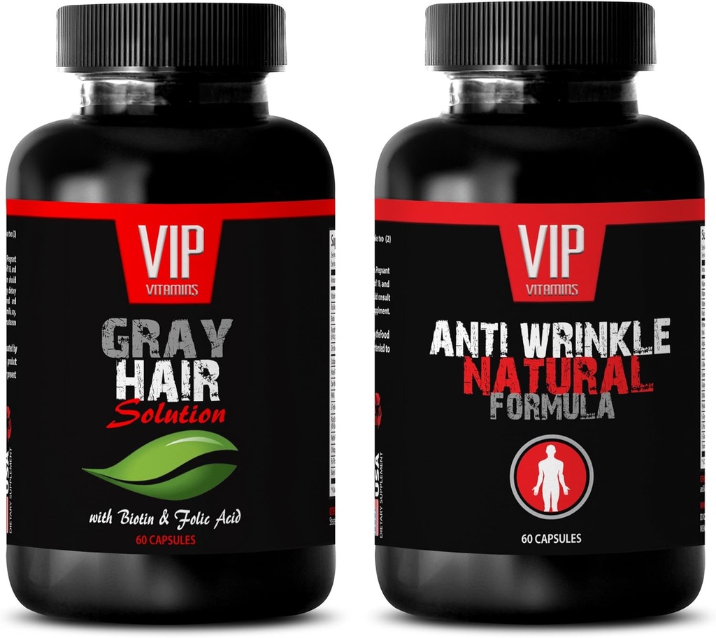 Anti-Aging Essential - Gray Saç çözümü - Anti Wrinkle Formula - Saw Palmetto Natural - 2 Şişe (60 Capsules + 60 Capsules)