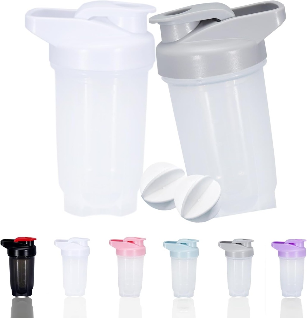 Shaker Şişe Protein Shakes Cup ve 10Ounce/300ML Shaker-Bottle with Whisk Balls, Protein Shaker- Şişes Set, Non-BPA plastik (Grey+Beyaz(2ücretli)))