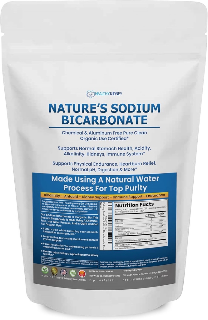 Nature’s Sodium Bicarbonate Organic Use Aluminum Free Baking Soda. No Chemical Pure Baking Soda Powder For Health & Wellness. Sodium Bicarbonate 2 lb