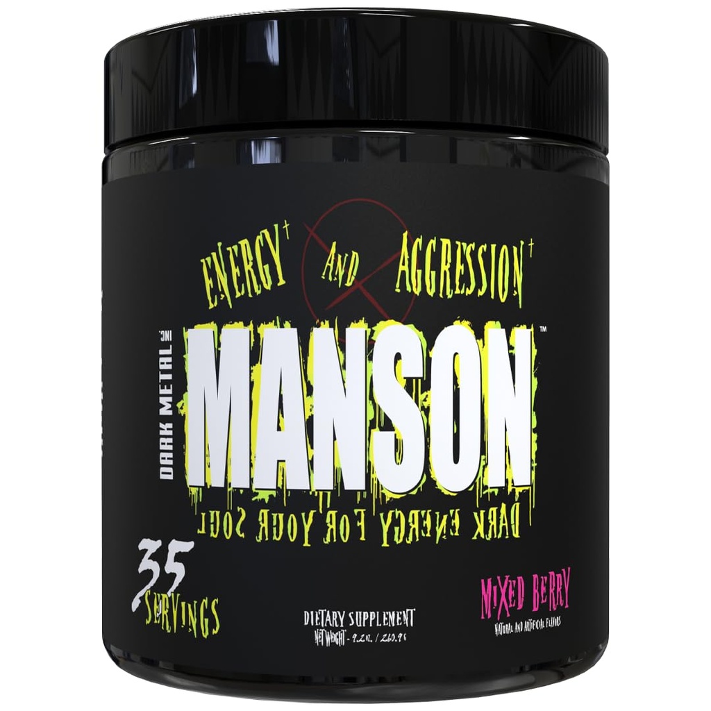 DARK METAL Inc Manson High Stim Pre Workout Toz, Enerji Focus Strength, Beta Alanine L Carnitine Caffeine Infinergy, 35 Srvgs, Karma Berry