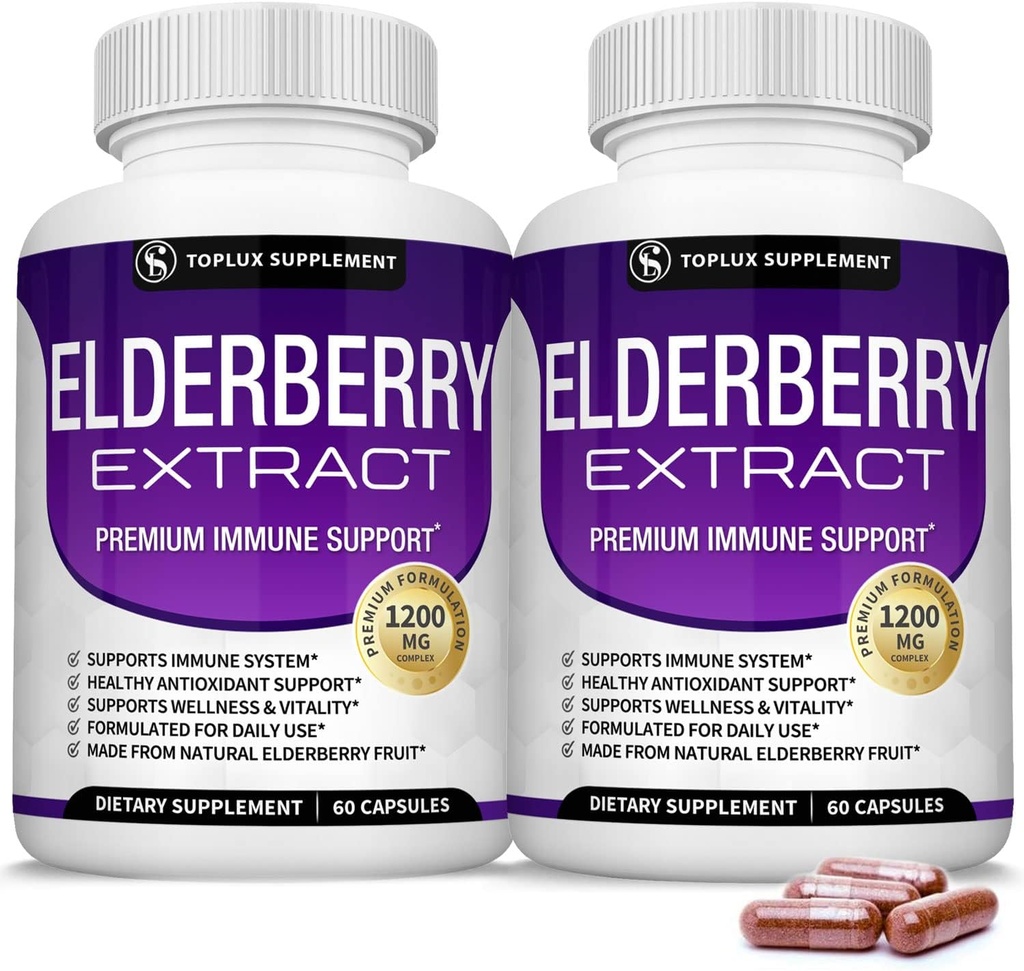 Sambucus Extract ile Organik Yaşlı Kapsüller - Immune Desteği için Saf Yaşlı Meyve, Skin Health & Güçlü Antioksi, Erkekler ve Kadınlar için Immunity, 60 Veggie Capsules, Non-GMO & No Sugar Capsules, Non-GMO & No Sugar Capsules