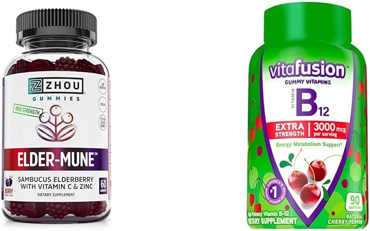 ZHOU Beslenme Yaşlıları Gummies Immune Support Sche with Vitafüzyon Vitamin B12 Gummies Energy Metabolism Support, 60 ve 90 Count Count