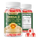 Vegan Omega 3 Gummies 1200 mg - Dual Katman - Fish Oil Alternative, Marine Algae Omega 3 Supplement DHA 600 mg, EPA 400 mg with Astaxanthin,Sugar Free,60 Cts