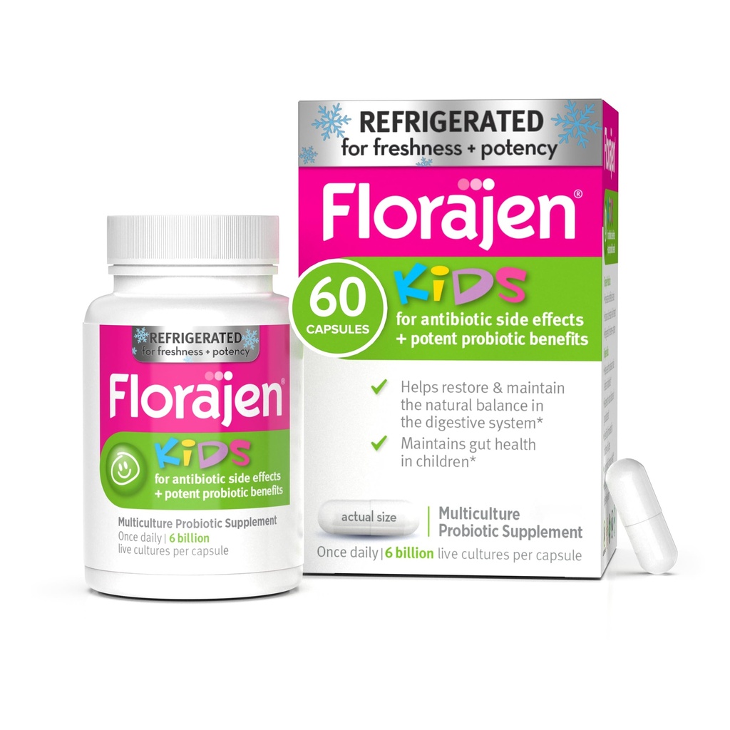 Florajen Kids Probiotic - Daily Gut & Immune Support for Children 6 Months & Up - Constipation, Bloating, & Digestive Relief - Refrigerated for Freshness & Potency - 60 Capsules