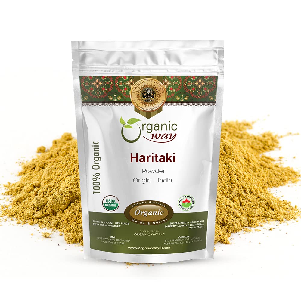 Organik Way Premium Quality Haritaki Toz (Terminalia Chebula) - Organik & Kosher sertifikalı | Raw, Vegan, GMO & Gluten Ücretsiz | USDA sertifikalı | Origin - India (1LBS / 16Oz)