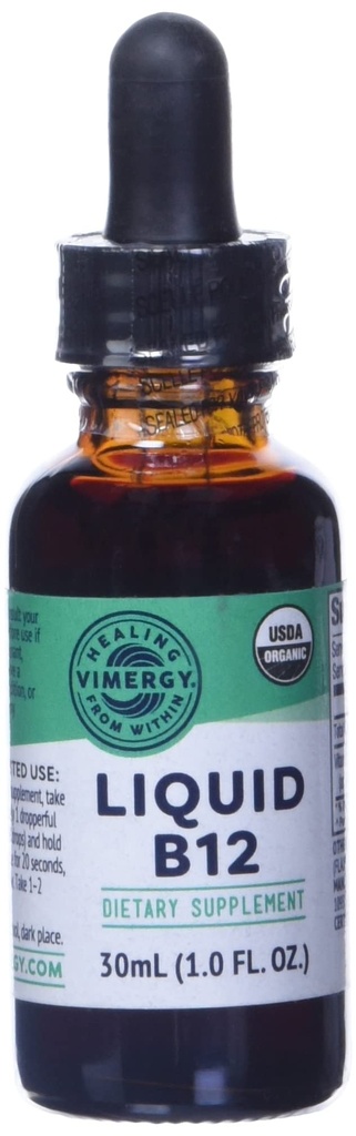 Vimergy Organik Sıvı Vitamin B12 Tamam 2500 mcg, Metilcobalamin & Adenosylcobalamin Hızlı-Absorbing Enerji Desteği USDA Organik, Vegan, Non-GMO B12 Vitaminleri Kadınlar ve Erkekler 30 Hizmet (30 mL)