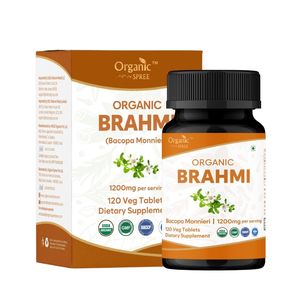 Brahmi 120 Tablet - USDA Organik Bacopa Monnieri Supplement - Destekler Focus, Calm & Memory – Herbal Nootropic*