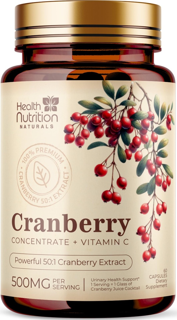 Cranberry Pills 25.000 mg - Fresh Cranberry Equivalent Toz Ekstraksiyon C & E - Urinary Tract Health Support, Cran Berry Meyve, Şeker Ücretsiz Formula, ABD'de Şişelenmiş - 60 Capsules