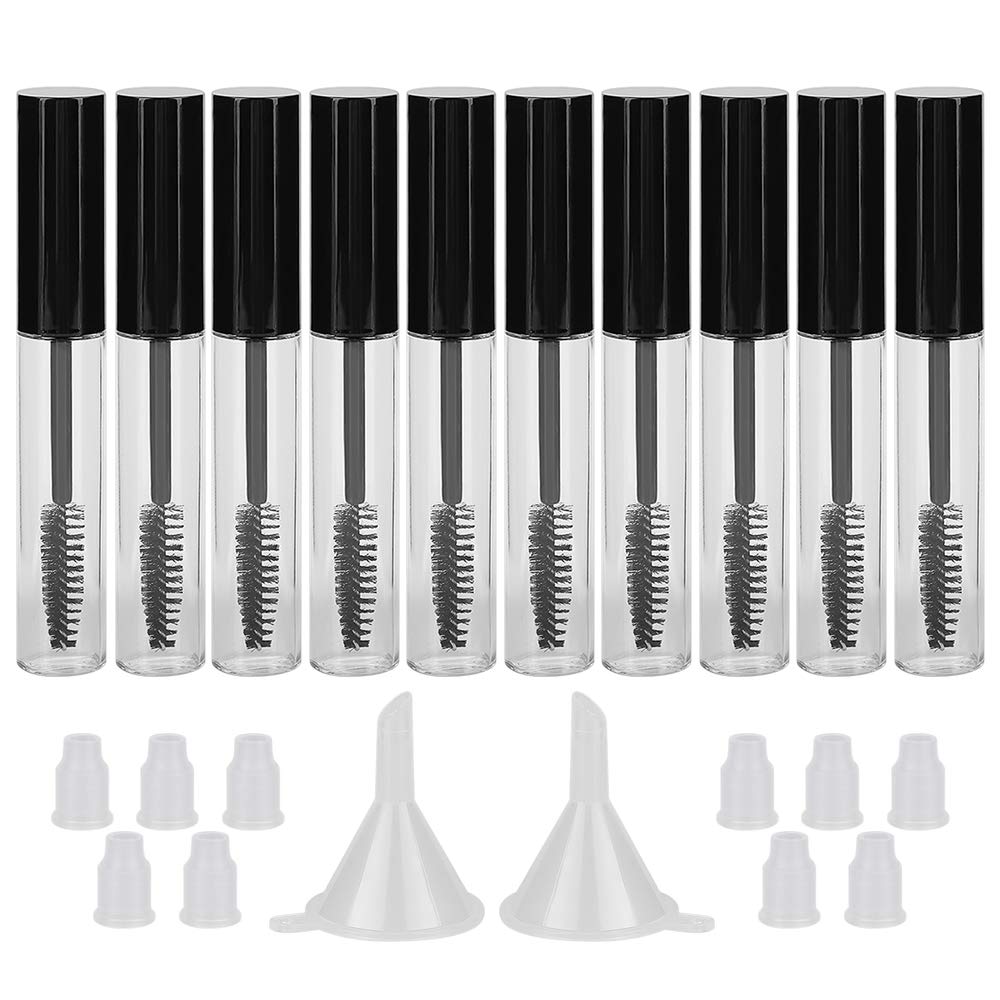 Gach 10, 10ML Boş Mascara Tube Şişe Eyelash Wand, Kauçuk Adds & Funnels Castor Oil/Growth Oil için Set, DIY Cream Container With Cap, Black