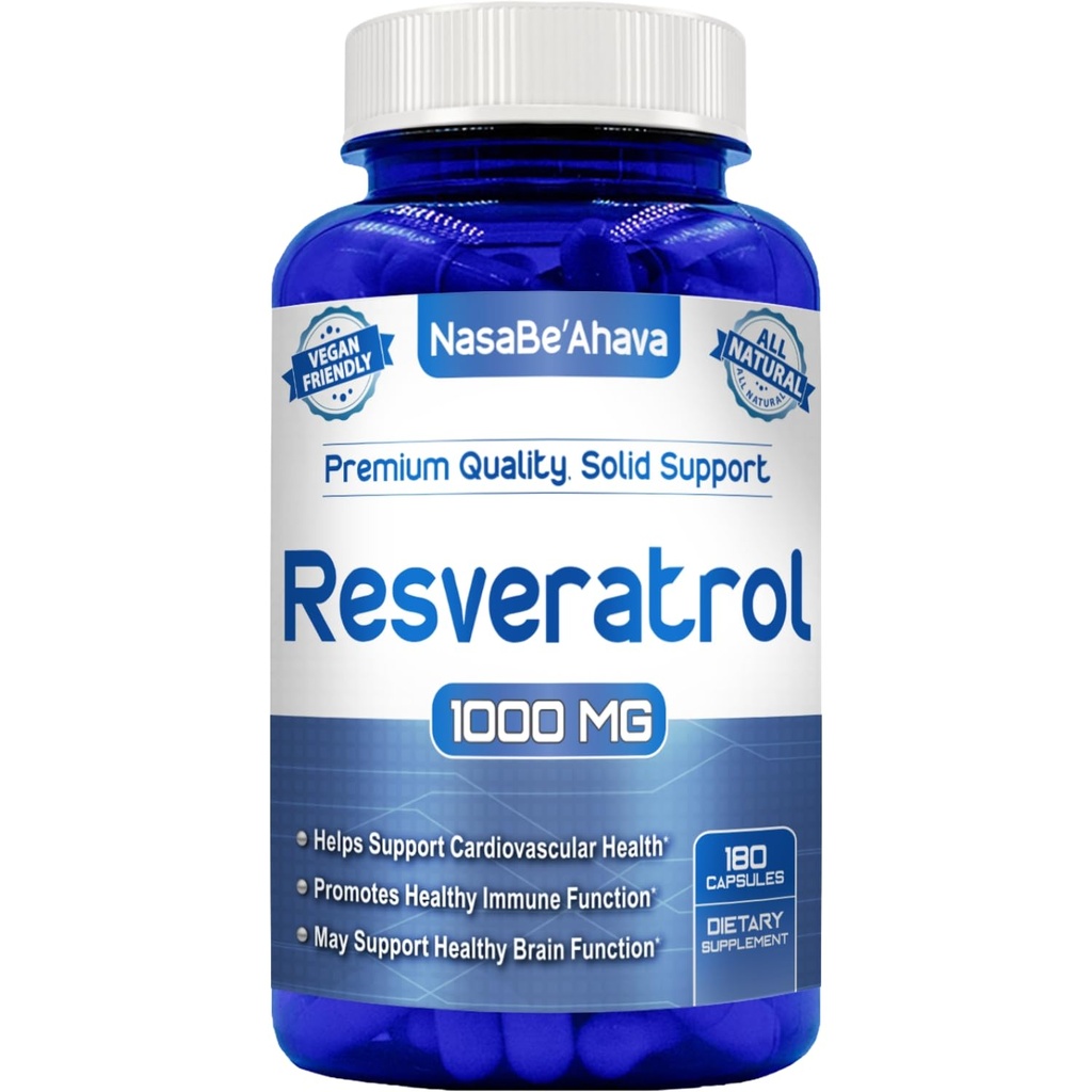 Resveratrol 1000 mg Capsules | Vegan Friendly Resveratrol Supplement Easy Abxia Antioksidan Japonca Knotweed for Skin Heart and Brain Support | Made in US cGMP Olanaklar (90 Day Supply)