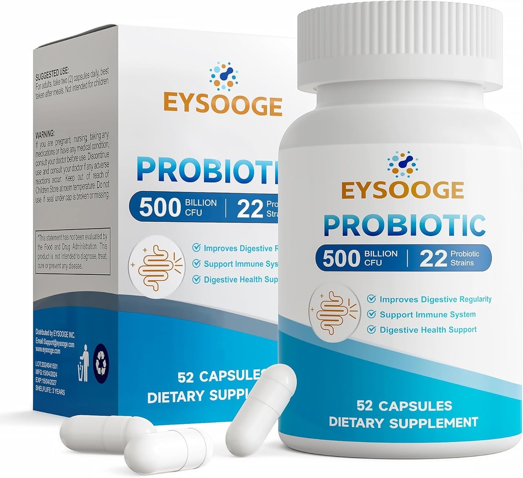 Kadınlar ve Erkekler için Probiyotikler, Pro Formula, Daily Probiyotik Supplement, Helps Soothe Occasional Abdominal Discomfort & Bloating, 500 Milyar CFU, 22 Strains, 52 Capsules