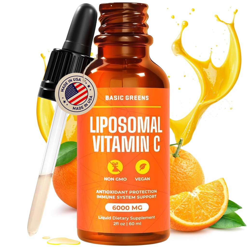 Liposomal Vitamin C Sıvı 6000 mg - Immune Support, Antioksi & Skin Health - Non-GMO, Vegan, Gentle Formula - 2 fl ozz