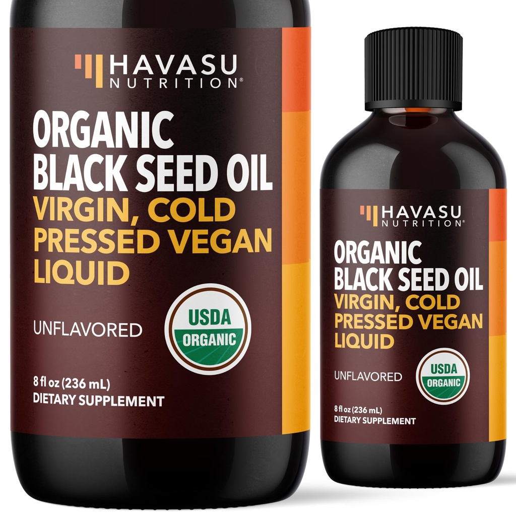 Organic Black Seed Oil Liquid, Unflavored, 8 fl oz, Black Cumin Supplement | Organic Black Seed Oil Cold Pressed Liquid for Immune Function, Digestive Support & Hair Nourishment, Non-GMO, Vegan