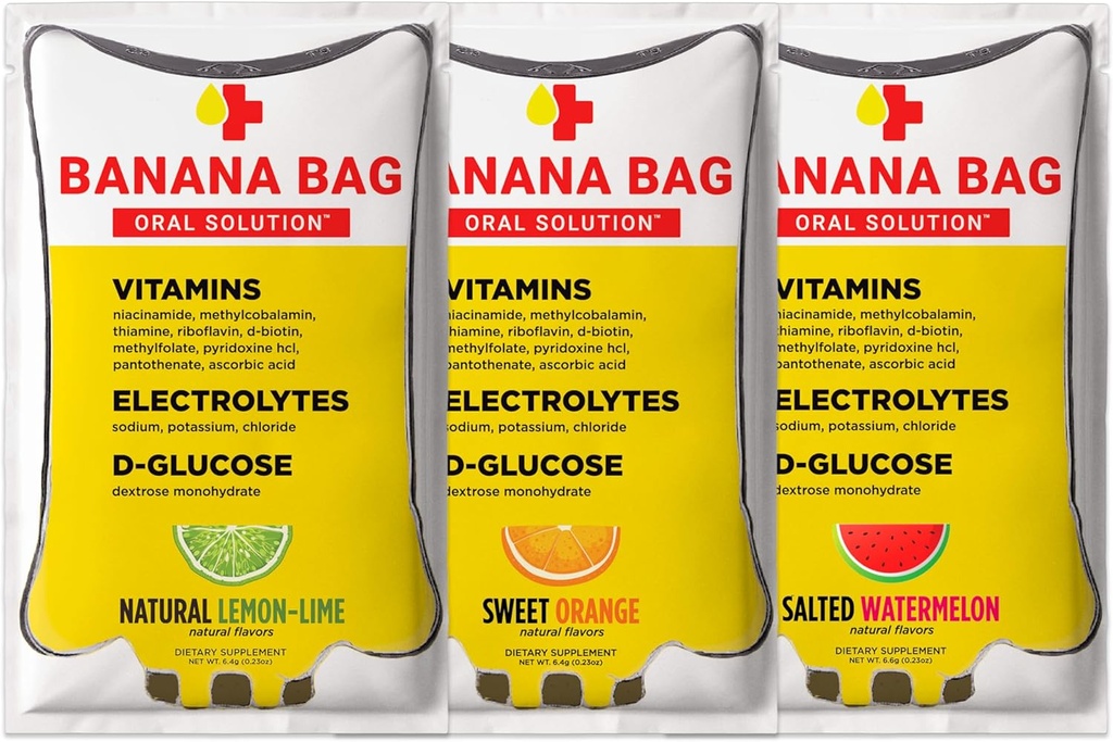 Banana Bag Oral Çözüm Paketleri - Çeşitli Paket 15pk | Elektrolitlerin Yenilenmesi, C vitamini ve B-Complex | Hydration and Energy Anytime, if at Home, Work, or on Go