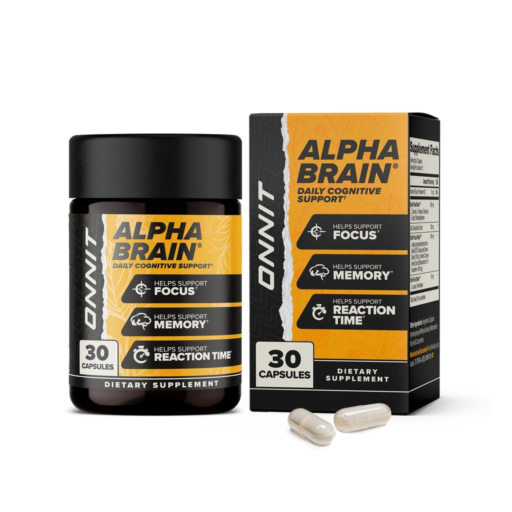 ONNIT Alpha Brain Nootropic Brain Supplement for Focus, Memory, mental Clarity, L-Theanine ve Vitamin B6, 30 Count Capsules