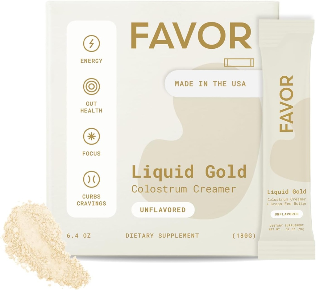 FAVOR Bovine Colostrum Kremer | Grass Fed İnekler | Kahve için Toz Paketleri | MCT Petrol | Sıvı Altın Tüm Colostrum | Hua Friendly Superfood | Made With Butter | Concious Human Health [Unflavored]