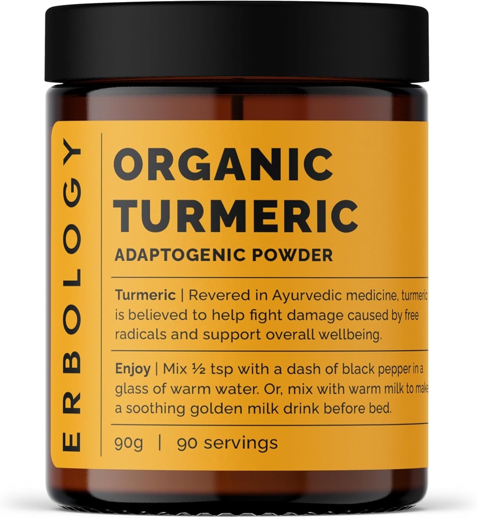 Erboloji Organik Turmeric Toz 3.2 oz - 90 Hizmet -% 5.5 Curcumin - Hiçbir Katkı veya Preservatif - Hindistan'daki Çiftlikten Doğru Kaynaklandı - Vegan - GMO-Free