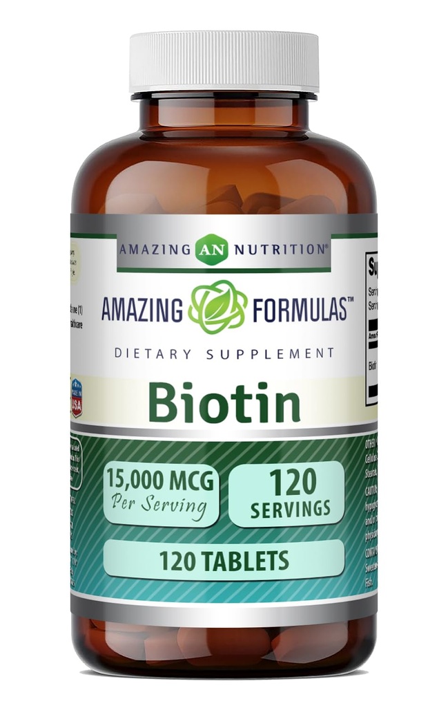 Amazing Formulas Biotin Supplement | 15000 Mcg Per | 120 Tablet | Non-GMO | Gluten Free | Made in USA