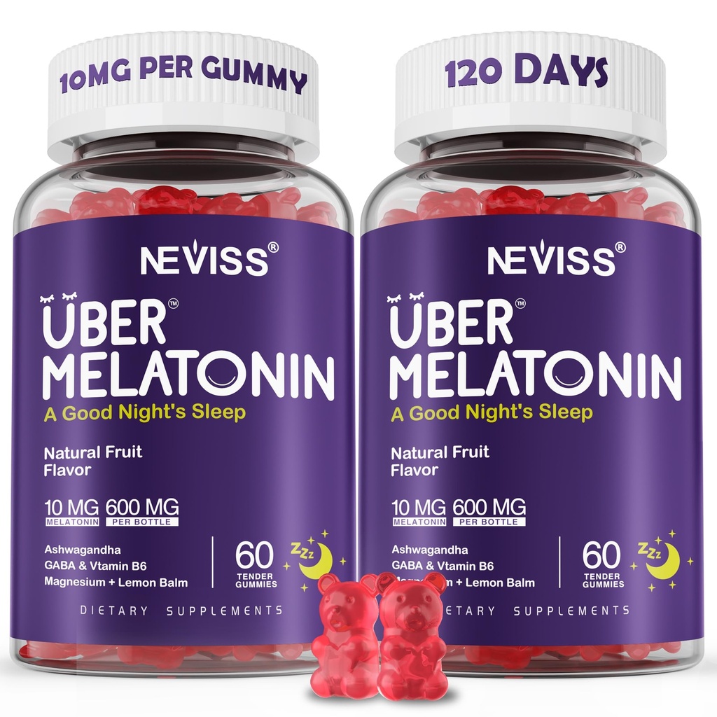 Melatonin Gummies 10 mg 20mg for Yetişkinler, Melatonin 10 mg per Gummy with Ashwagandha, Magnezyum Glycinate, GABA, L-theanine, Valerian Root & Lemon Balm, Rest Support Supplement, Grape Flavor, 2Pack