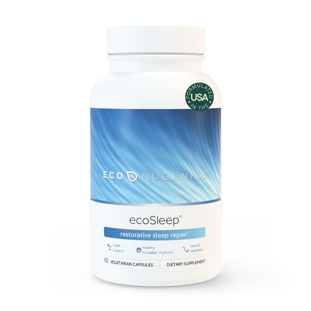 EkoNugenics ecoSleep: GABA Support Blend, Magnezyum, L-Theanine, Niacin – Derin Uykuyu Teşvik Et, Sağlıklı Circadian Rhythms, Relaxation, Calm – Yetişkinler için Tamam, 60 Capsules