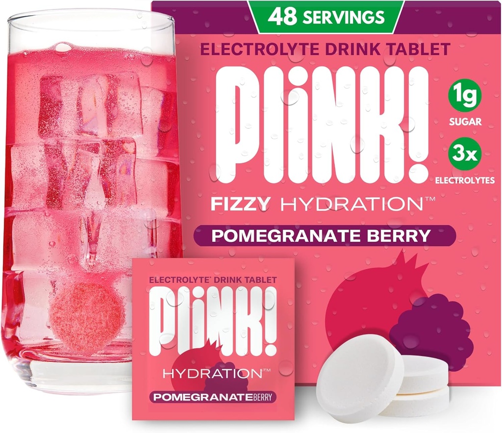 Plink! Yetişkinler ve Çocuklar için Fizzy Elektrolyte Tabletleri - Pomegranate Berry, 48. - Aile dostu Günlük Hydration - Low Sugar, Vegan, Keto Friendly, Non-GMOMO
