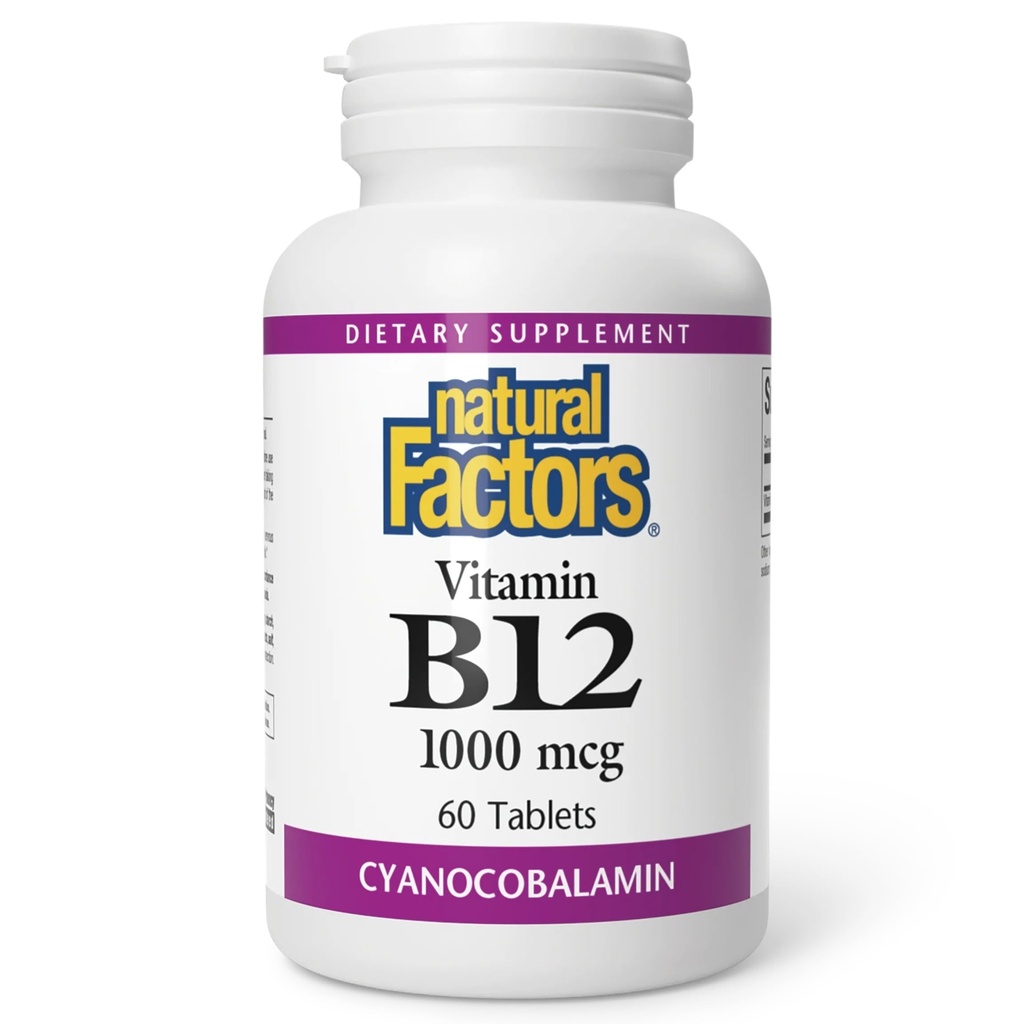 Doğal Faktörler, Vitamin B12 Cyanocobalamin 1000 mcg, Supports Energy and Red Blood Cell Production, 60 tablet (60 hizmet)