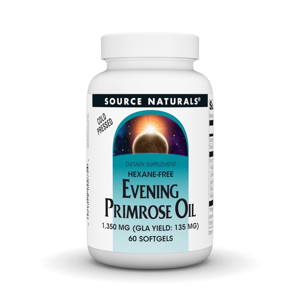 Source Naturals Evening Primrose Oil - Hexane-Free - 1350 mg - GLA sütü: 135 mg - Cold-Pressed - 60 Softgels