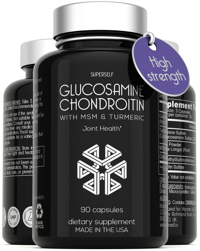 Turmeric ile Glucosamine Chondroitin MSM - Yetişkinler Erkekler ve Kadınlar için Yüksek Güç Ortak Destek Tamamı - 90 Capsules - 1500 mg Glucosamine Sulfate per Service